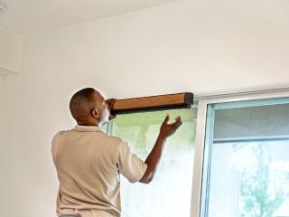 Cordless Blinds and Shades | Agoura Hills Blinds & Shades CA Detail of Cordless Cellular Shades in a blackout window blind, providing optimal light control and privacy.