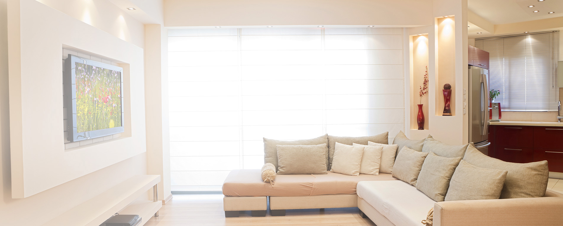 Living Room Motorized Roller Shades, Saratoga Hills